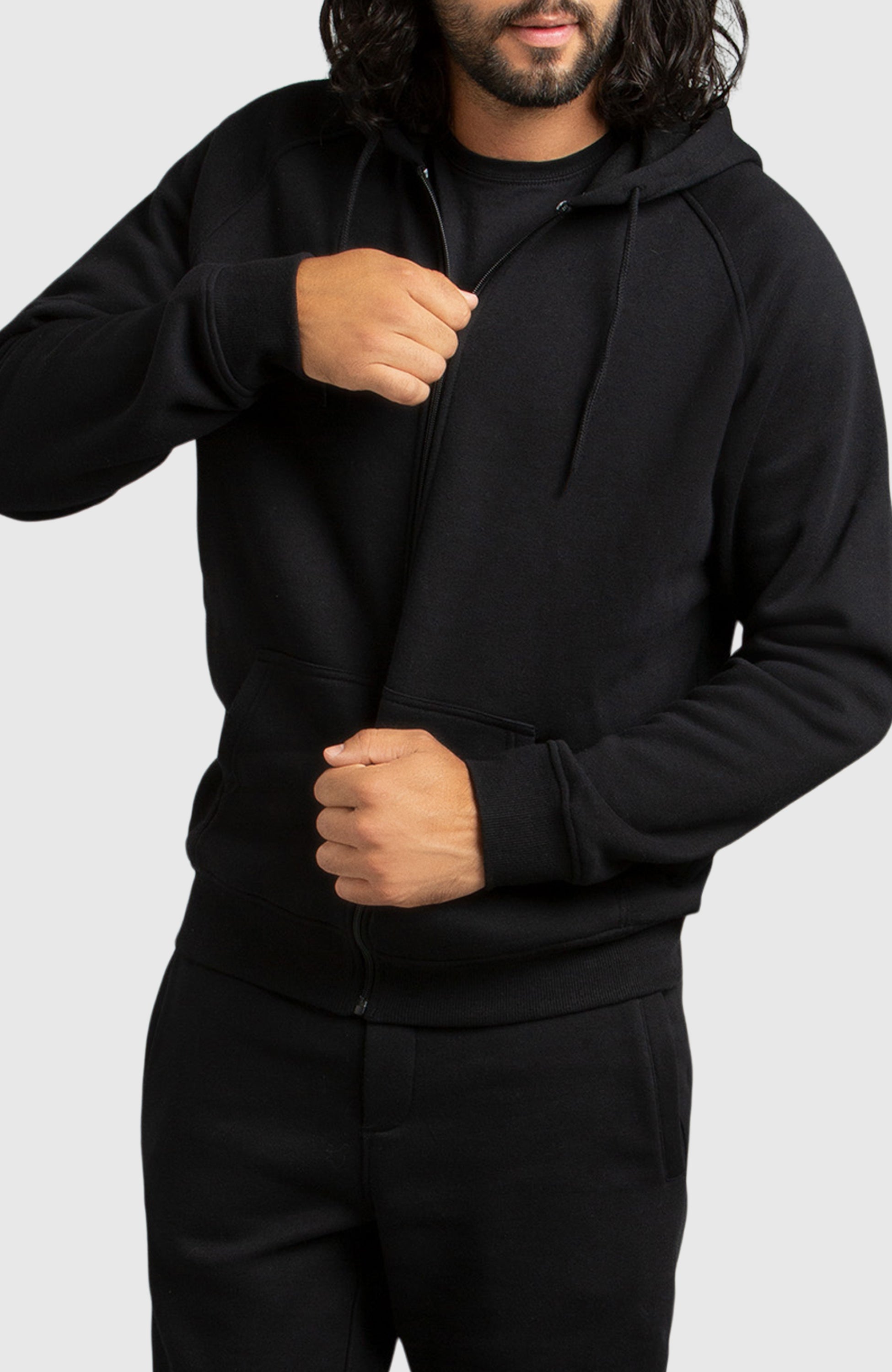 Black Front Zip Fleece Hoodie